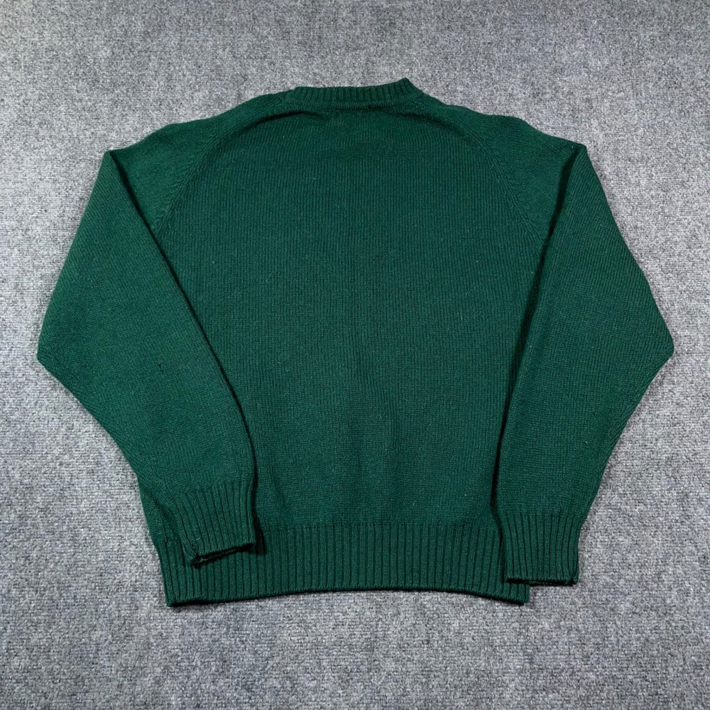 VTG REI Virgin Wool Crewneck Sweater Mens Large Ribbed Knit Forest Green Grandpa - Picture 2 of 8